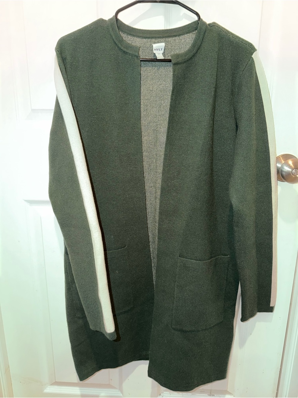 NVLT Olive Green Knit Sweater with Cream Tag Accent